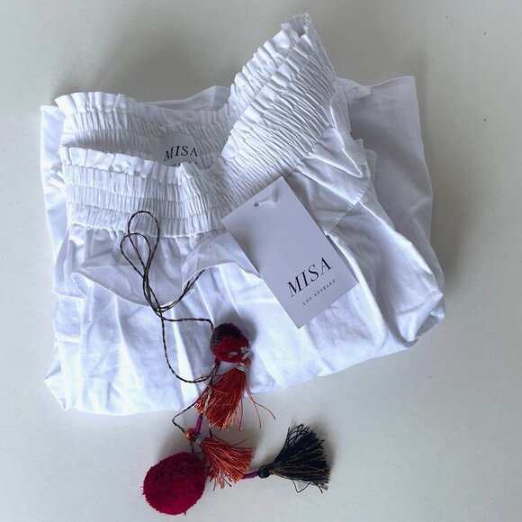 MISA Off Shoulder Crop Top Womens S White Cotton Boho Bell Sleeve Festival - Picture 4 of 8